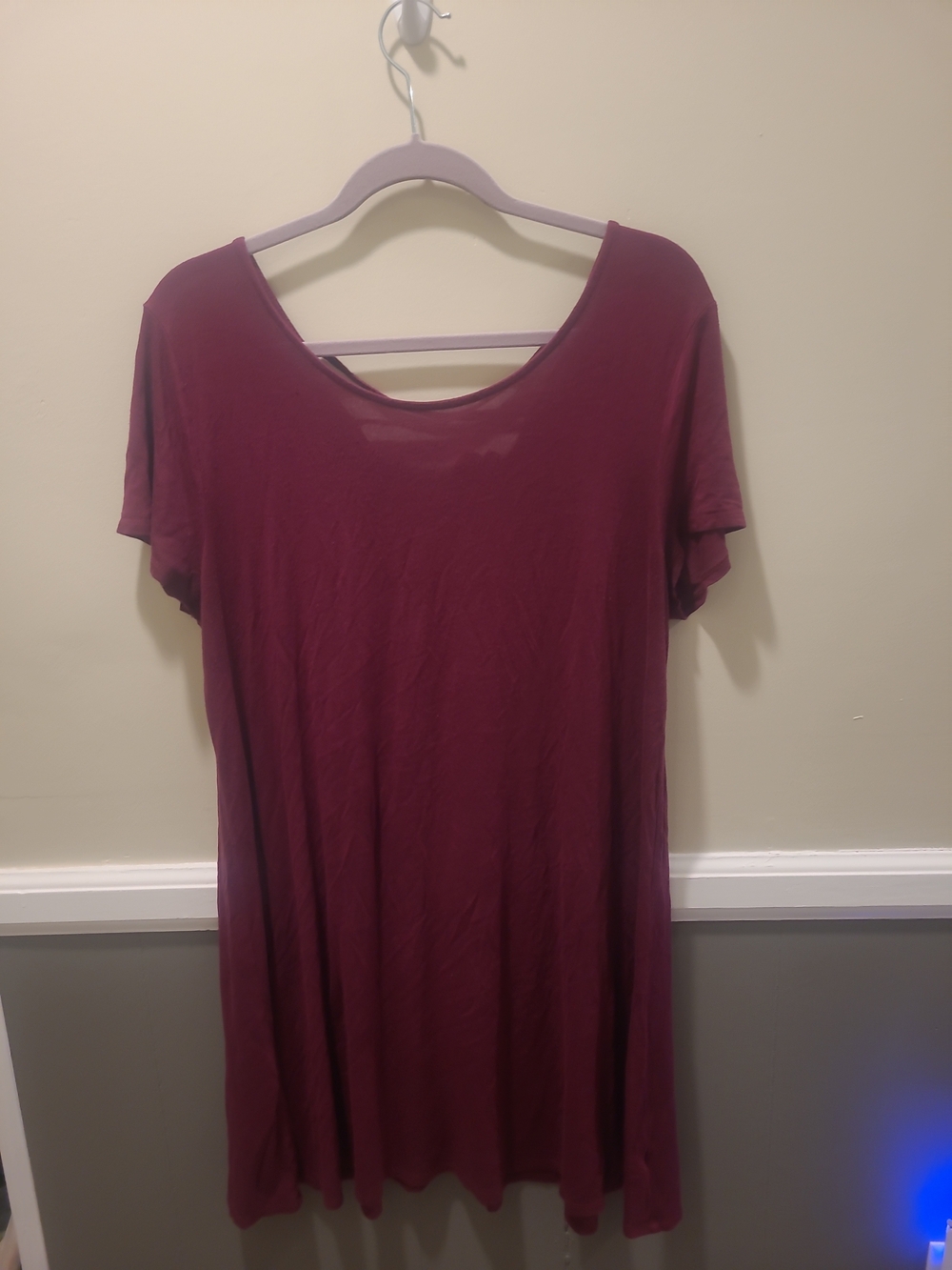Mossimo Supply Co Womens Burgundy Tshirt Strappy Back Dress Size XXL FLAW
